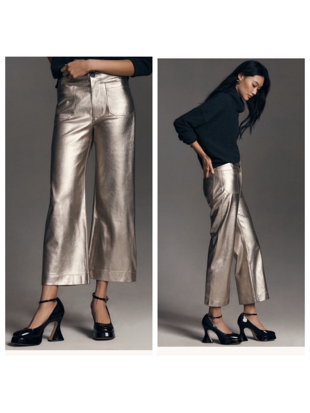 Anthropologie Metallic Colette Wide-Leg Crop Pants 27